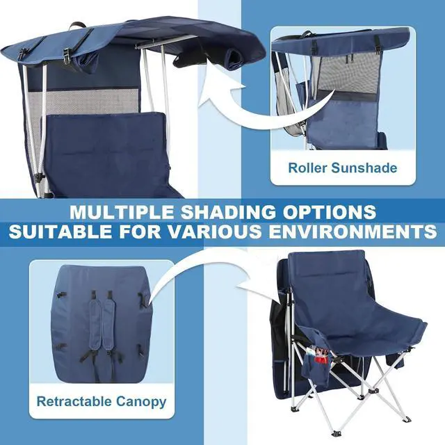 Alt view image 6 of 6 - Folding Camping Chairs Canopy Outdoor: Sports Portable Beach Chair with Canopy-Lawn Beach Chairs with Umbrella for Adults-Camping Chair with Shade for Fishing Camp Heavy Duty (Regular, Navy Blue)