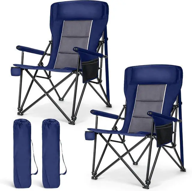 Main image of Oversized Camping Chairs 29.52" High Back Heavy Duty Lawn Chair Support 500LBS, Portable Collapsible Chair with Cup Holder, Side Pocket,2 Pack(Blue)