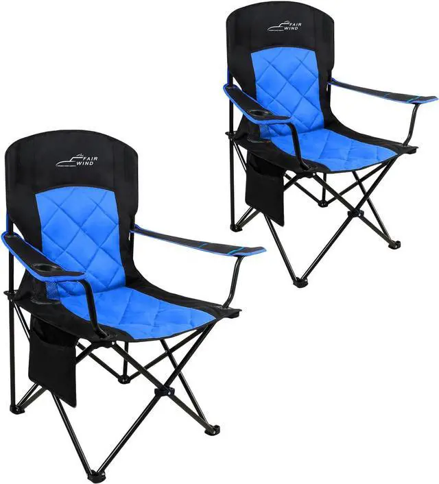 Main image of 2 Pack Oversized Fully Padded Camping Chair Heavy Duty Quad Fold Arm Chair Support 350 LBS with Cup Holder, Collapsible Lumbar Back Chair Portable for Outdoor, Blue