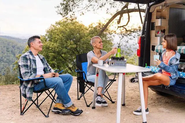 Alt view image 2 of 6 - 2 Pack Oversized Fully Padded Camping Chair Heavy Duty Quad Fold Arm Chair Support 350 LBS with Cup Holder, Collapsible Lumbar Back Chair Portable for Outdoor, Blue