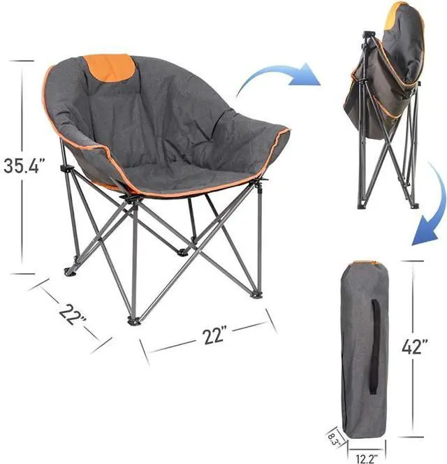 Alt view image 3 of 7 - Suntime Sofa Chair, Oversize Padded Moon Leisure Portable Stable Comfortable Folding Chair for Camping, Hiking, Carry Bag(2 Pack)