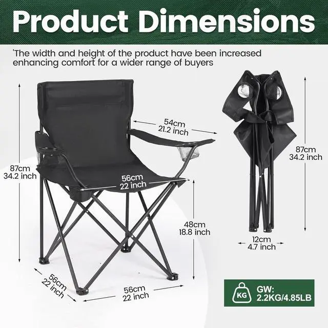 Alt view image 2 of 7 - 2 Pack Camping Chairs -Lightweight and Supportive Chairs for Adult and Lightweight Individuals - Compact, Durable, and Portable - Ideal for Camping, Hiking, Beach, and Picnics -Carry Bag