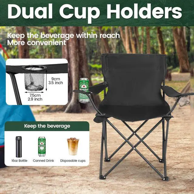 Alt view image 7 of 7 - 2 Pack Camping Chairs -Lightweight and Supportive Chairs for Adult and Lightweight Individuals - Compact, Durable, and Portable - Ideal for Camping, Hiking, Beach, and Picnics -Carry Bag
