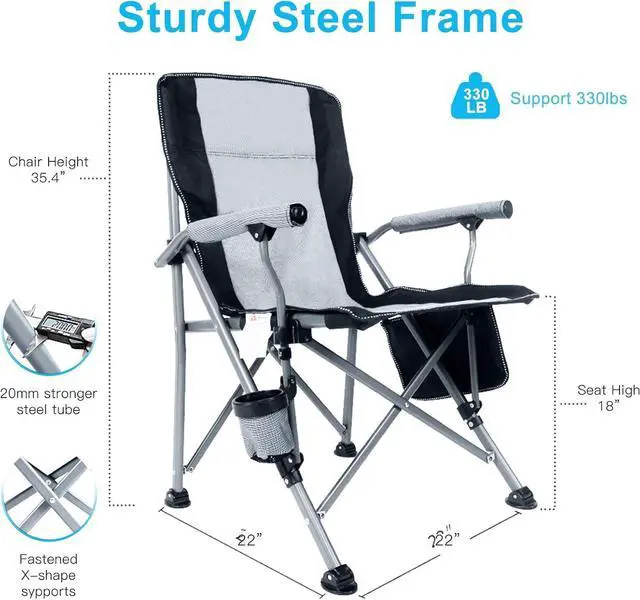 Alt view image 2 of 7 - Camping Chair for Adults,Portable Folding Lawn Chair for Outside,Heavy Duty Camping Chair Support up to 330lbs,Collapsible Outdoor Beach Chair with Cup Holder(Grey)