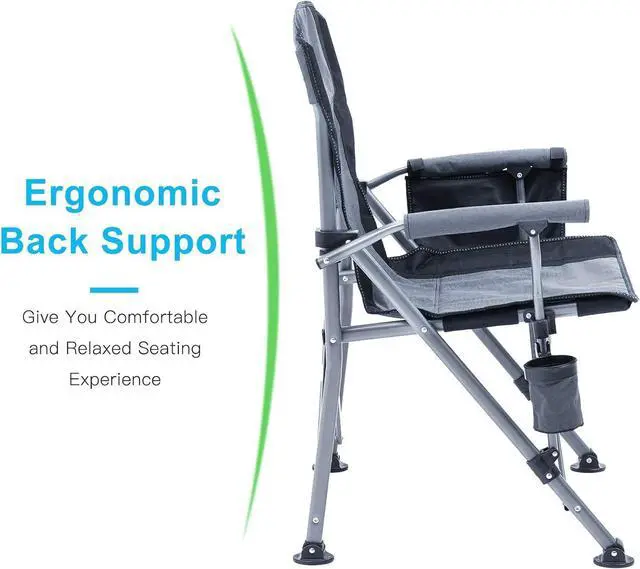 Alt view image 3 of 7 - Camping Chair for Adults,Portable Folding Lawn Chair for Outside,Heavy Duty Camping Chair Support up to 330lbs,Collapsible Outdoor Beach Chair with Cup Holder(Grey)