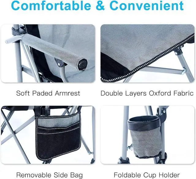 Alt view image 5 of 7 - Camping Chair for Adults,Portable Folding Lawn Chair for Outside,Heavy Duty Camping Chair Support up to 330lbs,Collapsible Outdoor Beach Chair with Cup Holder(Grey)