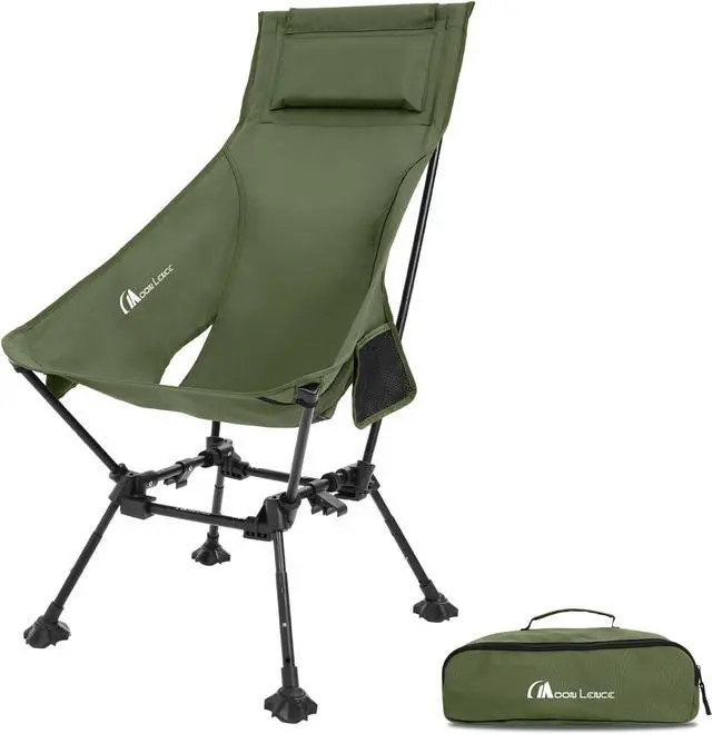 Main image of High Back Folding Camping Chairs, Adjustable Height Beach Chair with Anti-Sinking Feet & Widened Seat (Green)