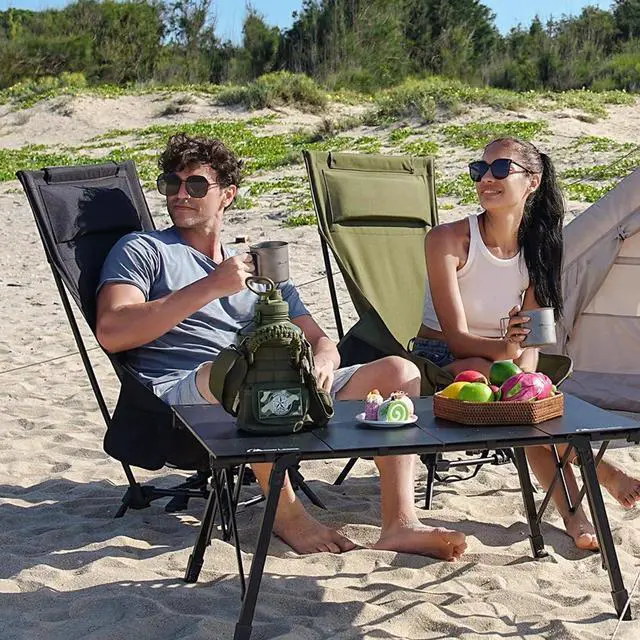 Alt view image 2 of 7 - High Back Folding Camping Chairs, Adjustable Height Beach Chair with Anti-Sinking Feet & Widened Seat (Green)