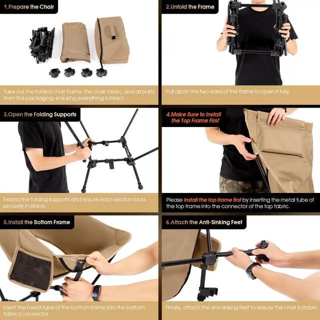 Alt view image 5 of 7 - High Back Folding Camping Chairs, Adjustable Height Beach Chair with Anti-Sinking Feet & Widened Seat (Green)