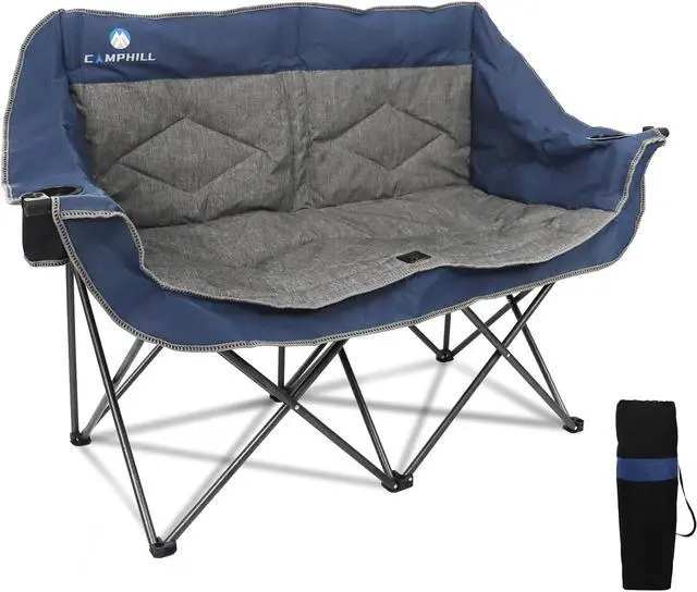 Main image of Folding Loveseat Camping Chair,Portable Double Chair w/Cup Holder,Wine Glass Holder,Carry Bag Heavy Duty Lawn Chair for 2 Adults,Perfect for Camp,Hiking,Picnics and Beach Trips,Blue
