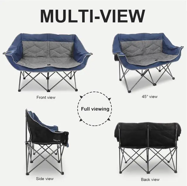 Alt view image 6 of 6 - Folding Loveseat Camping Chair,Portable Double Chair w/Cup Holder,Wine Glass Holder,Carry Bag Heavy Duty Lawn Chair for 2 Adults,Perfect for Camp,Hiking,Picnics and Beach Trips,Blue