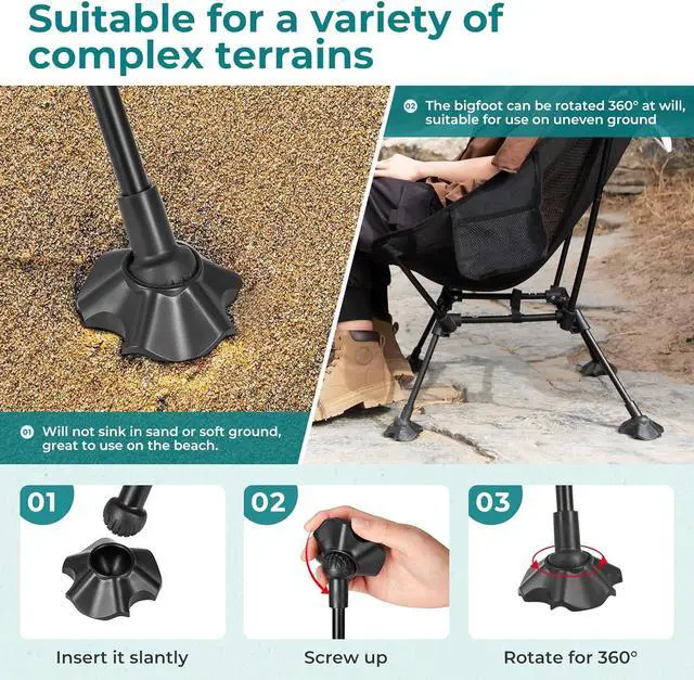 Alt view image 4 of 7 - Backpacking Chair, Ultralight Folding Portable Small Camping Chairs for Adults Compact Foldable Beach Seat with Anti-Sinking Feet & Aluminum Frame for Outdoor Hiking Travel Fishing, 2 Pack Black