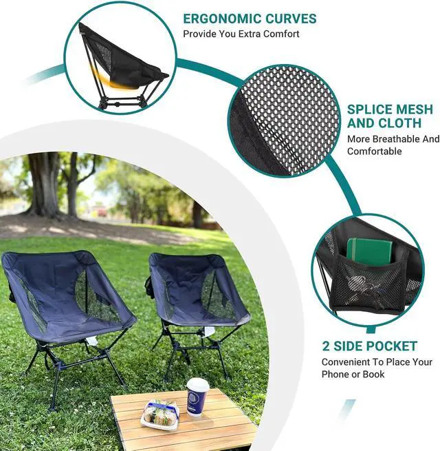Alt view image 7 of 7 - Backpacking Chair, Ultralight Folding Portable Small Camping Chairs for Adults Compact Foldable Beach Seat with Anti-Sinking Feet & Aluminum Frame for Outdoor Hiking Travel Fishing, 2 Pack Black