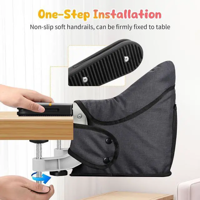 Alt view image 3 of 7 - Hook On High Chair with Removable Dining Tray,Folding Portable Clip on Table High Chair,Baby Chair with Storage Bag for Indoor/Outdoor, Black