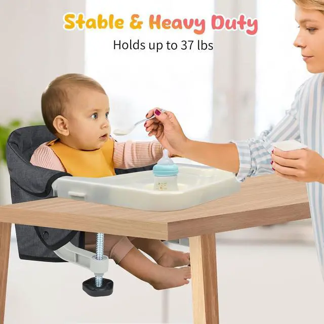 Alt view image 4 of 7 - Hook On High Chair with Removable Dining Tray,Folding Portable Clip on Table High Chair,Baby Chair with Storage Bag for Indoor/Outdoor, Black