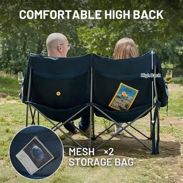 Alt view image 5 of 7 - Double Camping Chair, Heavy Duty Outdoor Folding Camp Couch, Loveseat Camping Chairs Perfect for Campsites, Patio/Lawn, Soccer Games or Other Youth Sports, Supports 600 lbs