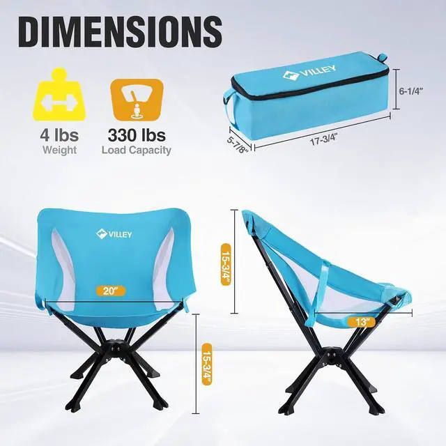 Alt view image 3 of 7 - Portable Folding Chair Lightweight Camping Chair No Assembly Needed, Quick Setup for Beach, Hiking, Supports 330 LBS, Blue