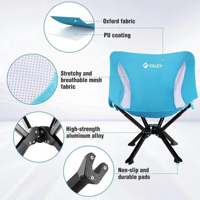 Alt view image 6 of 7 - Portable Folding Chair Lightweight Camping Chair No Assembly Needed, Quick Setup for Beach, Hiking, Supports 330 LBS, Blue