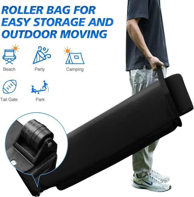 Alt view image 4 of 7 - Pop up Canopy Tent 10x10ft, 1-Button Push Setup, Instant Portable Shelter, Adjustable Height, Portable Roller Bag, 4 Weight Bags, Guy Ropes & Stakes Included Blue