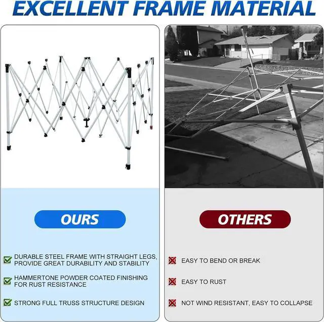 Alt view image 7 of 7 - Pop up Canopy Tent 10x10ft, 1-Button Push Setup, Instant Portable Shelter, Adjustable Height, Portable Roller Bag, 4 Weight Bags, Guy Ropes & Stakes Included Blue