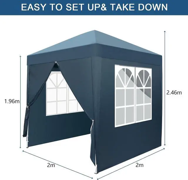 Alt view image 5 of 7 - 6.5x6.5ft Pop Up Canopy Tent, Outdoor Instant Shelter Folding Canopy with 4 Side Walls and Carry Bag for Commercial Events, Party, Backyard BBQ, Camping Blue