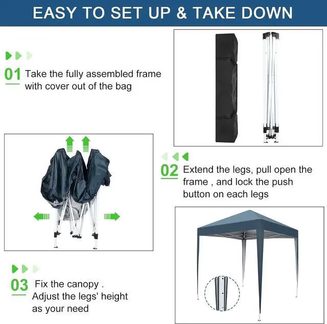 Alt view image 6 of 7 - 6.5x6.5ft Pop Up Canopy Tent, Outdoor Instant Shelter Folding Canopy with 4 Side Walls and Carry Bag for Commercial Events, Party, Backyard BBQ, Camping Blue