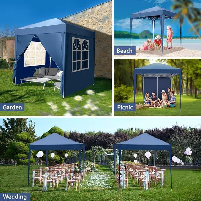 Alt view image 7 of 7 - 6.5x6.5ft Pop Up Canopy Tent, Outdoor Instant Shelter Folding Canopy with 4 Side Walls and Carry Bag for Commercial Events, Party, Backyard BBQ, Camping Blue