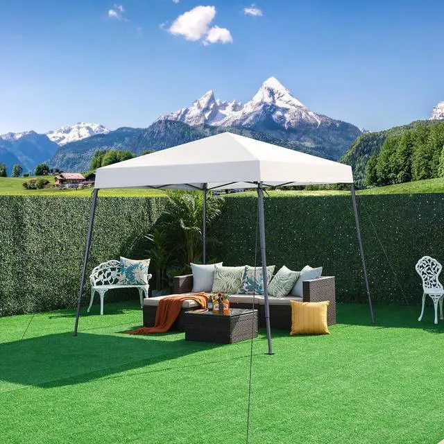 Alt view image 2 of 7 - Instant Canopy Tent, 10x10 Slant Leg Easy Outdoor Pop up Canopy, Folding Portable Gazebo Instant Shelter Tent with Backpack for Garden/Camping/Party, 10x10 Base 8x8 Top, White