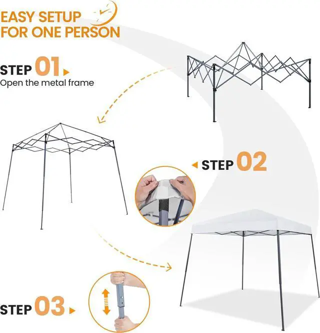 Alt view image 4 of 7 - Instant Canopy Tent, 10x10 Slant Leg Easy Outdoor Pop up Canopy, Folding Portable Gazebo Instant Shelter Tent with Backpack for Garden/Camping/Party, 10x10 Base 8x8 Top, White