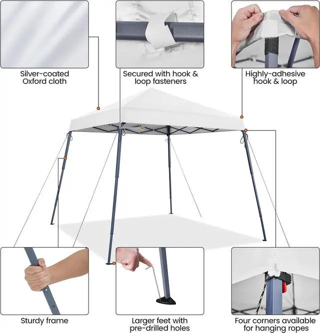 Alt view image 5 of 7 - Instant Canopy Tent, 10x10 Slant Leg Easy Outdoor Pop up Canopy, Folding Portable Gazebo Instant Shelter Tent with Backpack for Garden/Camping/Party, 10x10 Base 8x8 Top, White