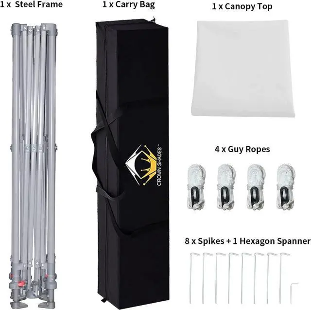 Alt view image 3 of 5 - 9x9 Pop Up Canopy Tent Slanted Legs for Added Stability - Beach Tent Sun Shelter for Outdoor Shades - Canopy with 11x11 Base, with Carry Bag, White