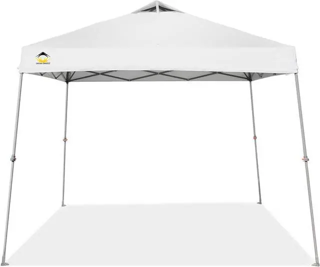 Alt view image 4 of 5 - 9x9 Pop Up Canopy Tent Slanted Legs for Added Stability - Beach Tent Sun Shelter for Outdoor Shades - Canopy with 11x11 Base, with Carry Bag, White