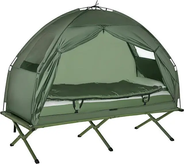 Main image of Camping Tent Cot, 4-in-1 Folding Tent Cot Combo with Mattress, Pillow, Sleeping Bag, Roller Carrying Bag, Off Ground Travel Camp Cot for Hiking, Backpacking, Picnic