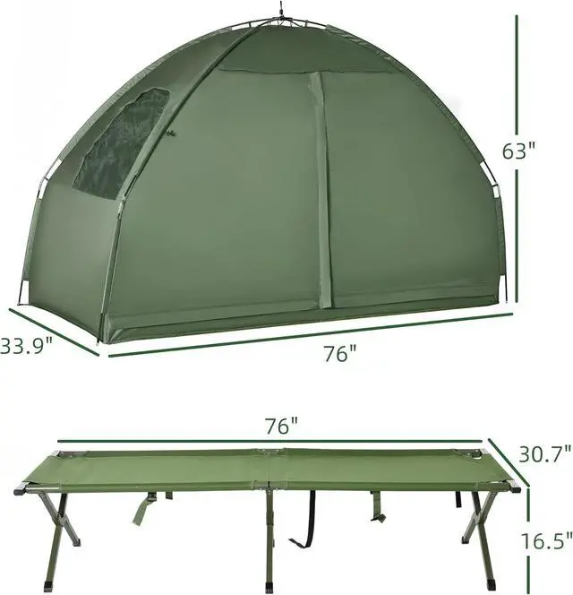 Alt view image 7 of 7 - Camping Tent Cot, 4-in-1 Folding Tent Cot Combo with Mattress, Pillow, Sleeping Bag, Roller Carrying Bag, Off Ground Travel Camp Cot for Hiking, Backpacking, Picnic