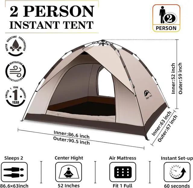 Alt view image 2 of 7 - 1/2/3/4 Person Camping Tent, Instant Easy Pop Up Tents for Camping,Automatic Waterproof Family Camping Tent, Easy Set Up Tent,Portable Windproof Dome Tent for Camping Hiking & Traveling