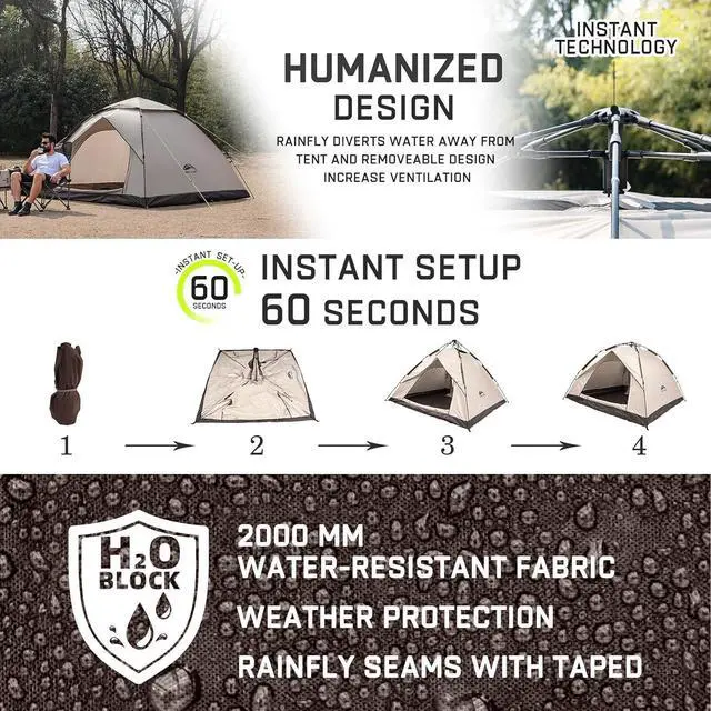 Alt view image 7 of 7 - 1/2/3/4 Person Camping Tent, Instant Easy Pop Up Tents for Camping,Automatic Waterproof Family Camping Tent, Easy Set Up Tent,Portable Windproof Dome Tent for Camping Hiking & Traveling