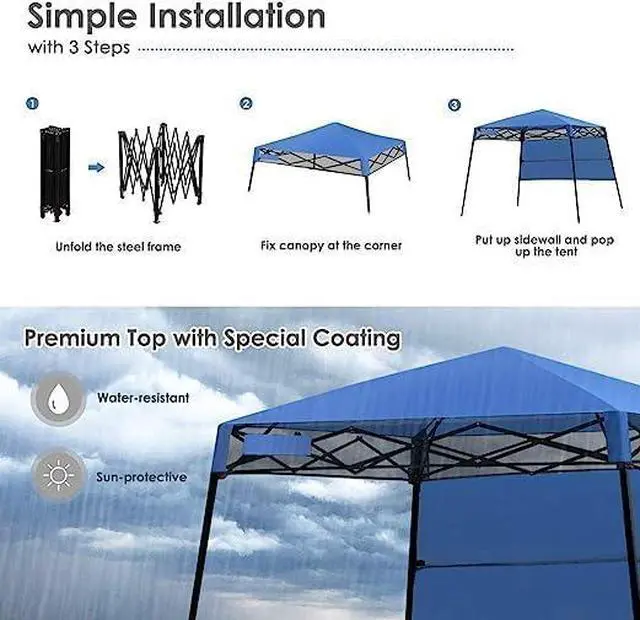 Alt view image 4 of 6 - Fireflowery 7 x 7 Pop Up Canopy Tent, Portable Shelter Canopy w/Backpack, Outdoor Instant Canopy Tent, Lightweight & Compact for Hiking, Fishing, Camping, Picnic (7'x7' Base, 6'x6' top)