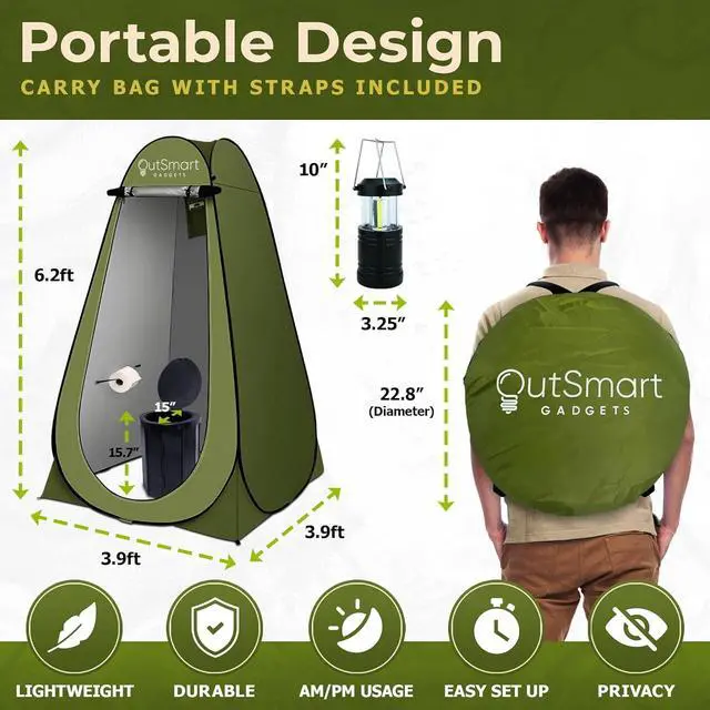 Alt view image 2 of 7 - Outdoor Portable Toilet Set for Adults with Camping Night Lantern, Folding XL Toilet, Pop Up Privacy Tent and Carry Bags, Multipurpose Potty, Washable and Foldable for RV Travel