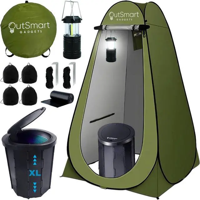Main image of Outdoor Portable Toilet Set for Adults with Camping Night Lantern, Folding XL Toilet, Pop Up Privacy Tent and Carry Bags, Multipurpose Potty, Washable and Foldable for RV Travel