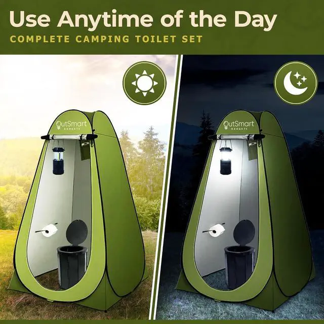 Alt view image 6 of 7 - Outdoor Portable Toilet Set for Adults with Camping Night Lantern, Folding XL Toilet, Pop Up Privacy Tent and Carry Bags, Multipurpose Potty, Washable and Foldable for RV Travel