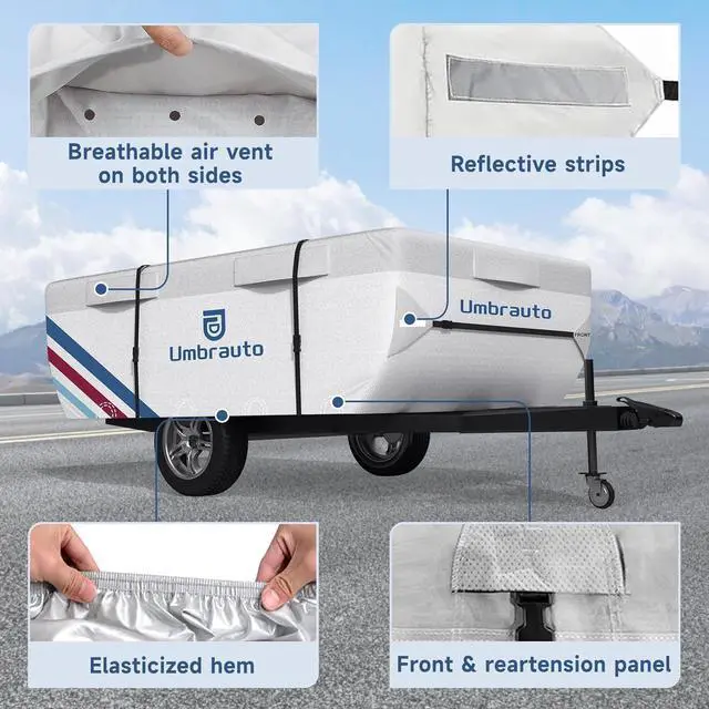 Alt view image 2 of 7 - Pop Up Camper Cover for 16'-18' Folding Tent Trailers, 300D Silver Oxford, Waterproof, Windproof, Sun-Resistant, Tear-Resistant, Heavy-Duty RV Cover with Straps & Air Vents