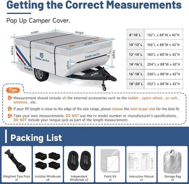 Alt view image 5 of 7 - Pop Up Camper Cover for 16'-18' Folding Tent Trailers, 300D Silver Oxford, Waterproof, Windproof, Sun-Resistant, Tear-Resistant, Heavy-Duty RV Cover with Straps & Air Vents