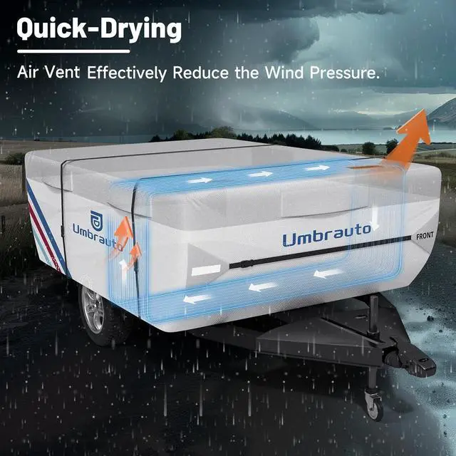 Alt view image 6 of 7 - Pop Up Camper Cover for 16'-18' Folding Tent Trailers, 300D Silver Oxford, Waterproof, Windproof, Sun-Resistant, Tear-Resistant, Heavy-Duty RV Cover with Straps & Air Vents