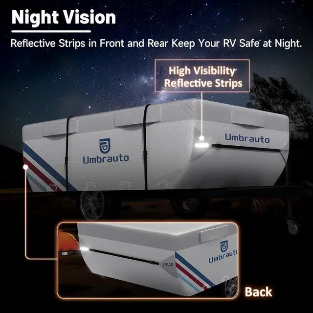 Alt view image 7 of 7 - Pop Up Camper Cover for 16'-18' Folding Tent Trailers, 300D Silver Oxford, Waterproof, Windproof, Sun-Resistant, Tear-Resistant, Heavy-Duty RV Cover with Straps & Air Vents