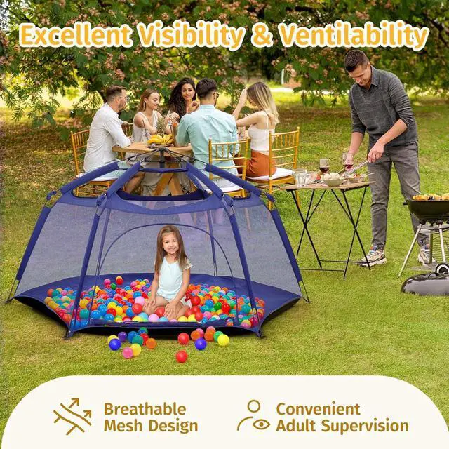 Alt view image 3 of 7 - Baby Playpen Play Yard 84"x84"x44Large Pop Up Playpen Foldable Play Tent Indoor & Outdoor Kids Tent Lightweight Safe Space Canopy for Infants Toddlers Pets, Navy
