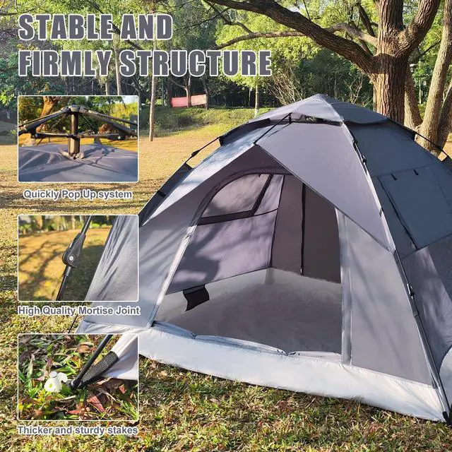 Alt view image 7 of 7 - 1/2/3/4 Person Pop-Up Camping Tent, Instant Setup Family Tent with Double Layer & Large Mesh Windows, Portable for Hiking, Backpacking & Outdoor Adventures, Waterproof & Windproof