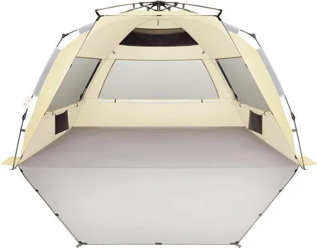Main image of XX-Large Pop Up Beach Tent Sun Shelter for 5-6 Person Portable Sun Shade Instant Tent for Beach with Carrying Bag, Stakes, 6 Sand Pockets, Anti UV for Fishing Hiking Camping Khaki