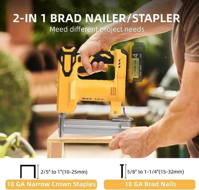 Alt view image 4 of 7 - 18 Gauge Brad Nailer/Narrow Crown Stapler Compatible with Dewalt 20V MAX Battery(NO Battery) 2 in 1 Cordless Nail Gun with 1000 Nails and 1000 Staples for Home Improvement, DIY and Woodworking