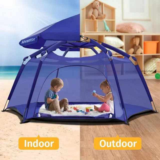Alt view image 6 of 7 - Baby Playpen Play Yard 84"x84"x44Large Pop Up Playpen Foldable Play Tent Indoor & Outdoor Kids Tent Lightweight Safe Space Canopy for Infants Toddlers Pets, Navy