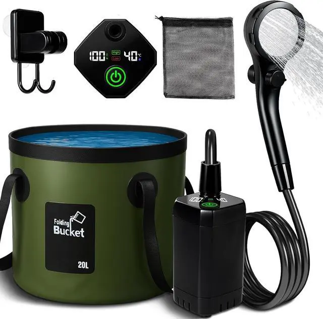 Main image of Portable Camping Shower | 5.3/6.6 gal. Foldable Bucket, 6000mAh Rechargeable Shower Pump, 6' 7" Filtered Shower Head, Summer Beach Outdoor Showering Hiking Pet Bath RV Car Wash Water Plant